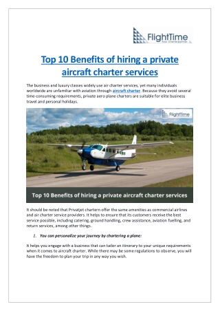 What are the Benefits of hiring a private aircraft charter services?