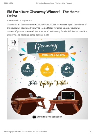 Eid Furniture Giveaway Winner