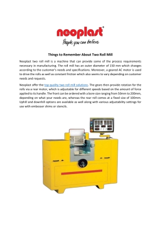 Things to Remember About Two Roll Mill