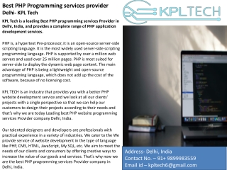 Best PHP programming services Provider Company in Delhi- KPL Tech