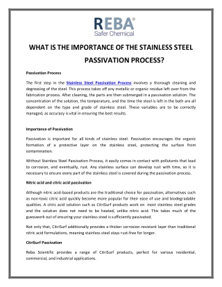 Stainless Steel Passivation Process