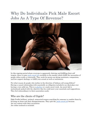 Why Do Individuals Pick Male Escort Jobs As A Type Of Revenue