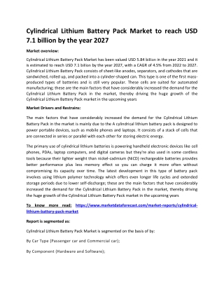 Cylindrical Lithium Battery Pack Market