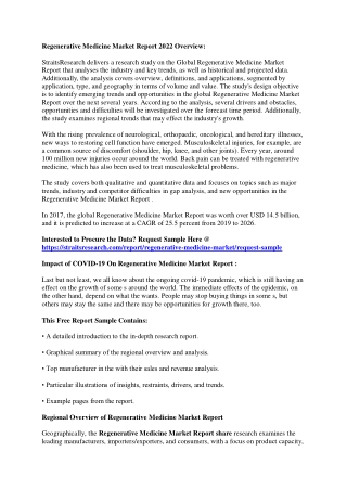 Advanced Report on Regenerative Medicine Market Report 2022 Trend, Share and For