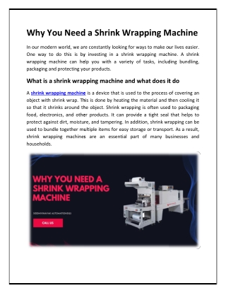 Why You Need a Shrink Wrapping Machine