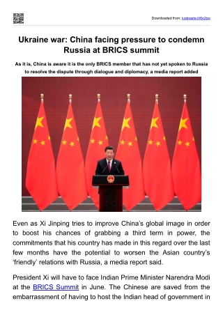 Ukraine war -  China facing pressure to condemn Russia at BRICS summit