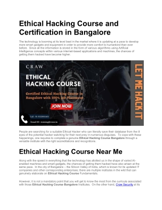 Ethical Hacking Course and Certification in Bangalore