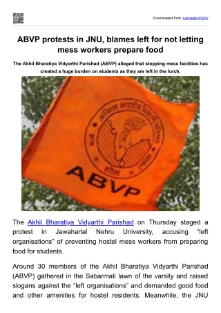 ABVP protests in JNU, blames left for not letting mess workers prepare food
