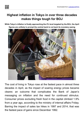 Highest inflation in Tokyo in over three decades makes things tough for BOJ