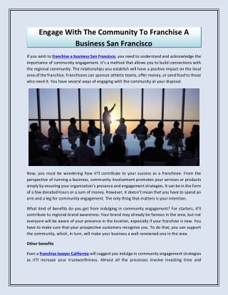 Engage With The Community To Franchise A Business San Francisco