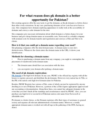 For what reason does pk domain is a better opportunity for Pakistan