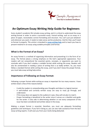An Optimum Essay Writing Help Guide for Beginners