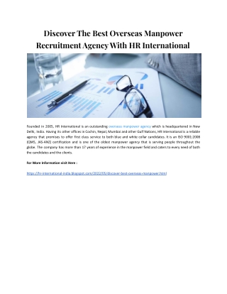 Discover The Best Overseas Manpower Recruitment Agency With HR International