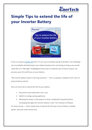 Simple Tips to extend the life of your Inverter Battery