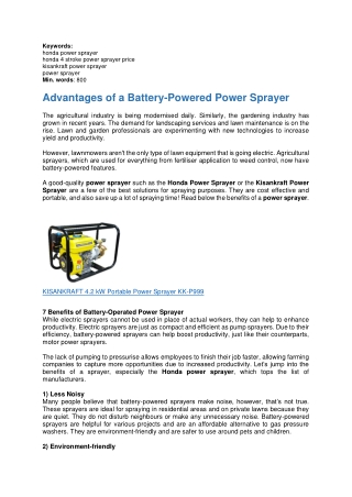 Advantages of a Battery-Powered Power Sprayer