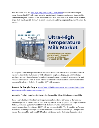 Ultra-High Temperature Milk Market  Demonstrates a Spectacular Growth by 2027