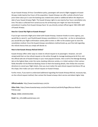How do I cancel a flight of Kuwait Airways and get full refund?