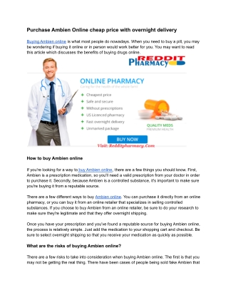 Purchase Ambien Online cheap price with overnight delivery