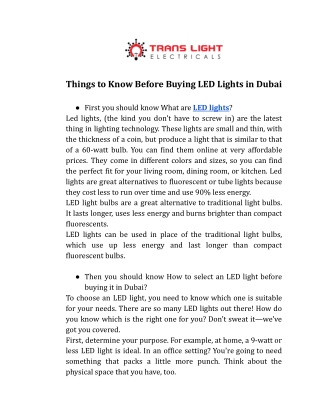 Things to Know Before Buying LED Lights in Dubai