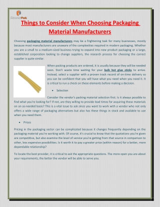 Things to Consider When Choosing Packaging Material Manufacturers