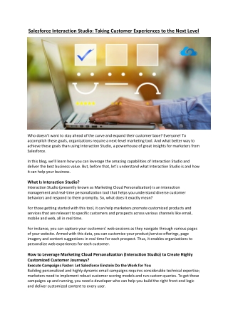 Salesforce Interaction Studio: Taking Customer Experiences to the Next Level