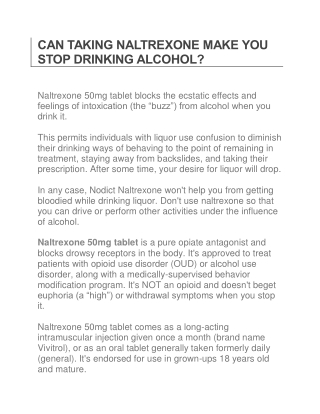 CAN TAKING NALTREXONE MAKE YOU STOP DRINKING ALCOHOL