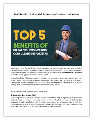 Top 5 Benefits of Hiring Civil Engineering Consultants in Pakistan