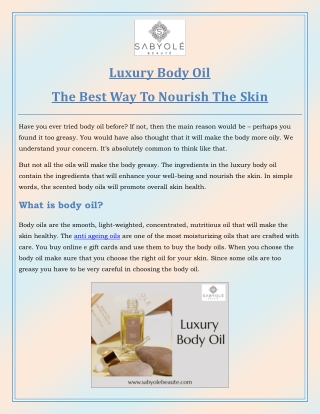 Luxury Body Oil – The Best Way To Nourish The Skin