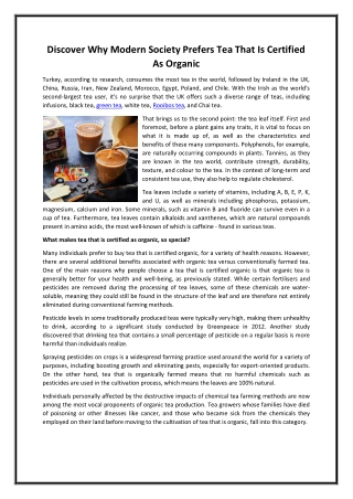 Discover Why Modern Society Prefers Tea That Is Certified As Organic
