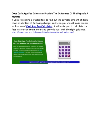 Does Cash App Fee Calculator Provide The Outcomes Of The Payable Amount