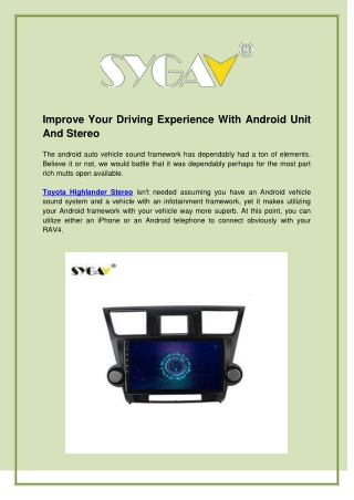 Improve Your Driving Experience With Android Unit And Stereo (pdf)