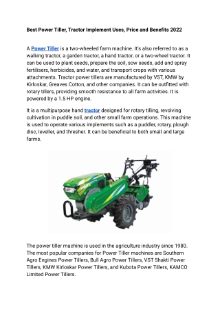 Best Power Tiller, Tractor Implement Uses, Price and Benefits 2022