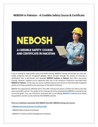 NEBOSH in Pakistan - A Credible Safety Course & Certificate