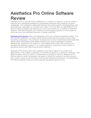 Aesthetics Pro Online Software Review