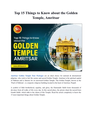Top 15 Things to Know about the Golden Temple, Amritsar