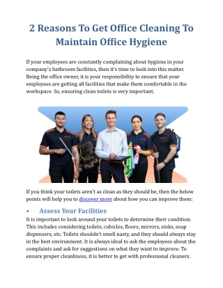 2 Reasons To Get Office Cleaning To Maintain Office Hygiene