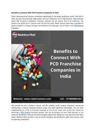 Benefits to Connect With PCD Franchise Companies in India