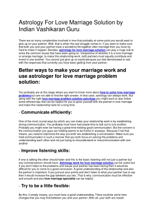 Astrology For Love Marriage Solution