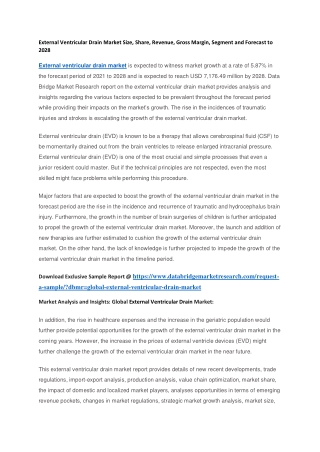 External Ventricular Drain Market Size, Share, Revenue, Gross Margin, Segment and Forecast to 2028