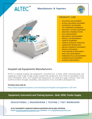 Hospital Lab Equipments Manufacturers