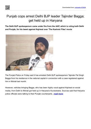 Punjab cops arrest Delhi BJP leader Tajinder Bagga; get held up in Haryana