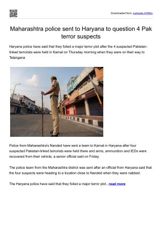 Maharashtra police sent to Haryana to question 4 Pak terror suspects