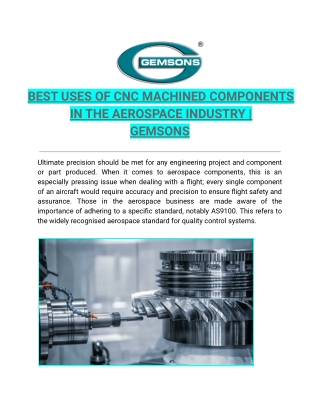 Best Uses Of CNC Machined Components in the Aerospace Industry | Gemsons
