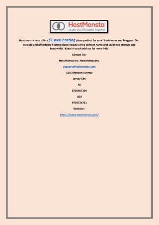 $1 Web Hosting | Hostmonsta.com