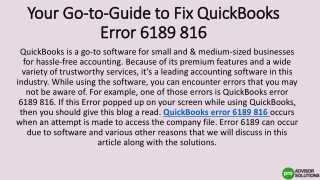 QuickBooks error 6189 816  ppt 2