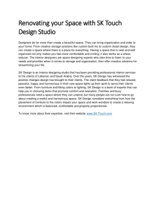 Renovating Your Space With SK Design Studio