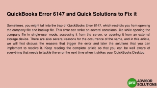 Learn about QuickBooks error 6147 and quick solutions to fix it