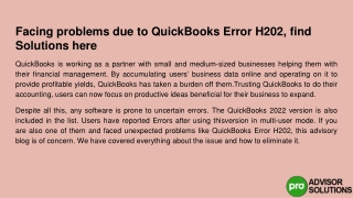 Quickly Troubleshooting Problems Caused by QuickBooks Error H202, Find Solutions