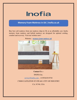 Memory Foam Mattress in Uk | Inofia.co.uk