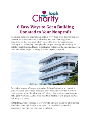 6 Easy Ways to Get a Building Donated to Your Nonprofit